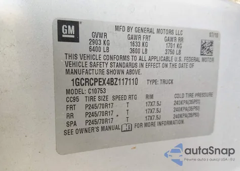 2011 Chevrolet Silverado 1500 Work Truck z USA, uszkodzony, nr VIN 1GCRCPEX4BZ117110